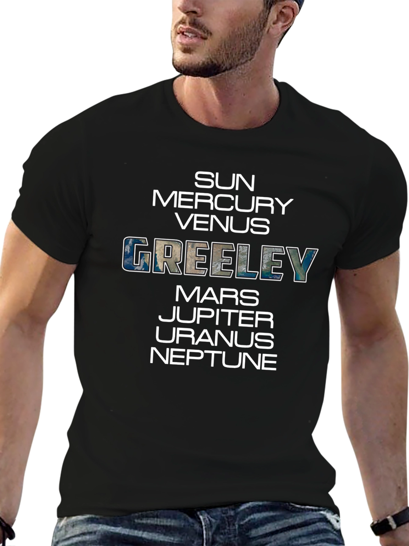 Planets & Greeley T-Shirt - Black Crew Neck