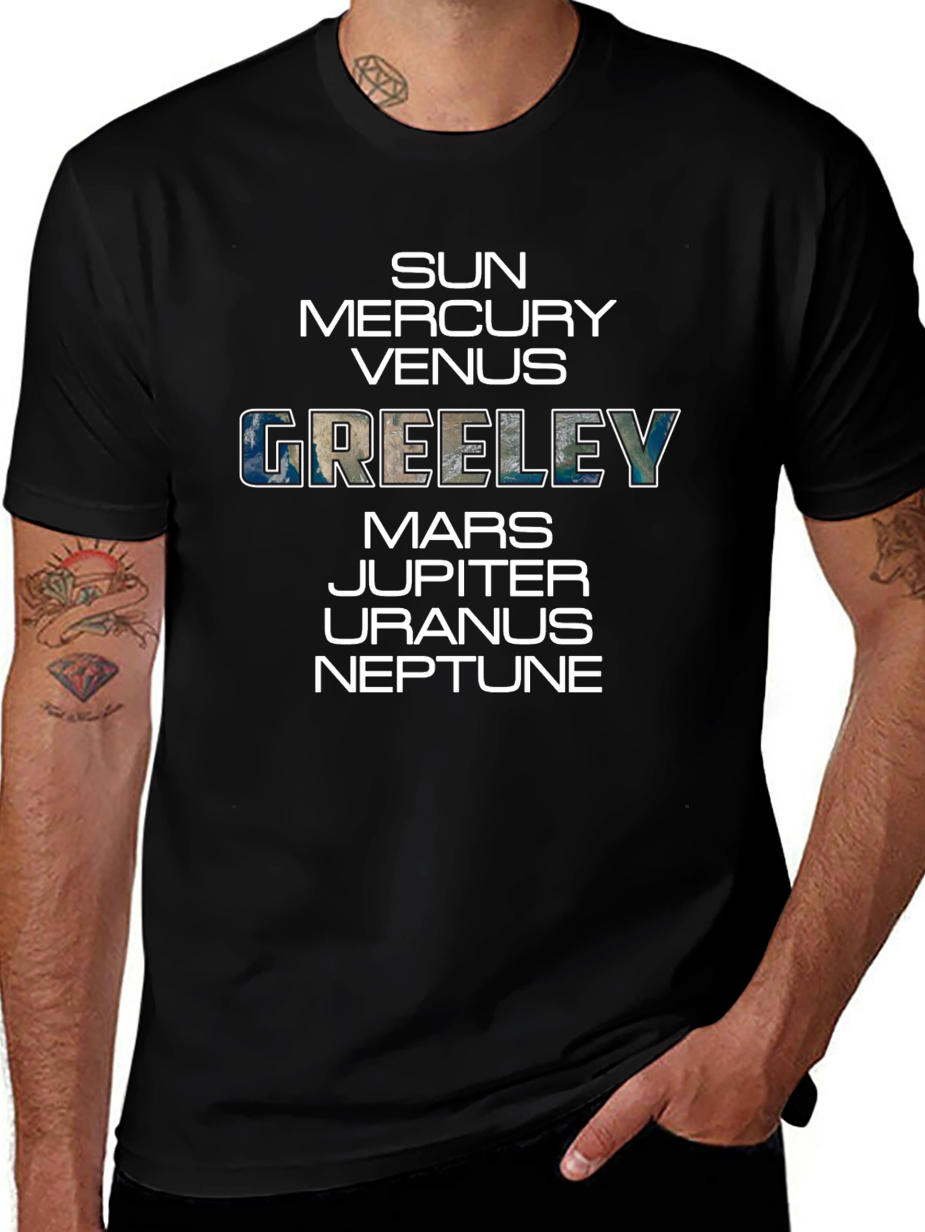 Planets & Greeley T-Shirt - Black Crew Neck
