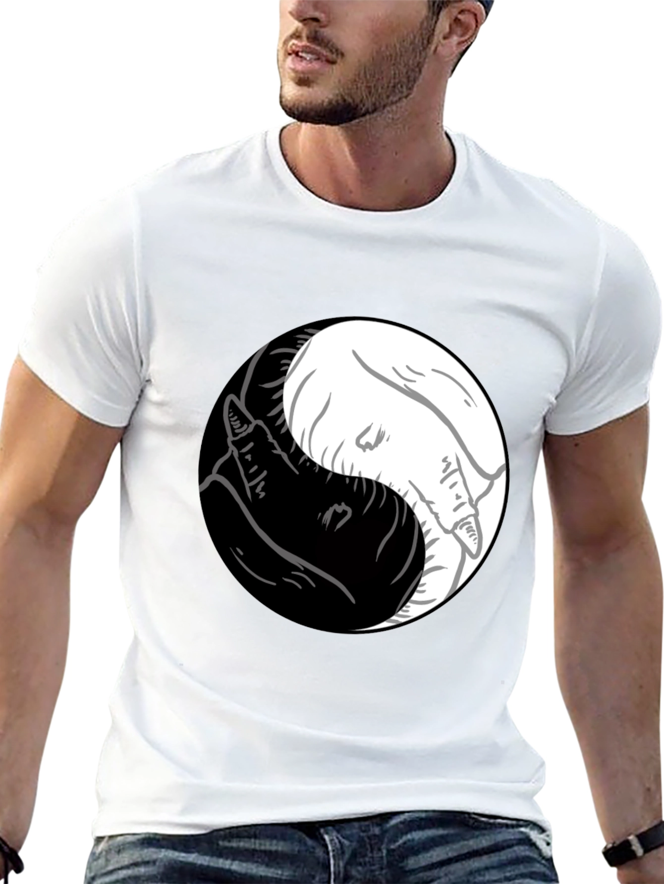Yin Yang Wolves Graphic Tee - Mens Black T-Shirt