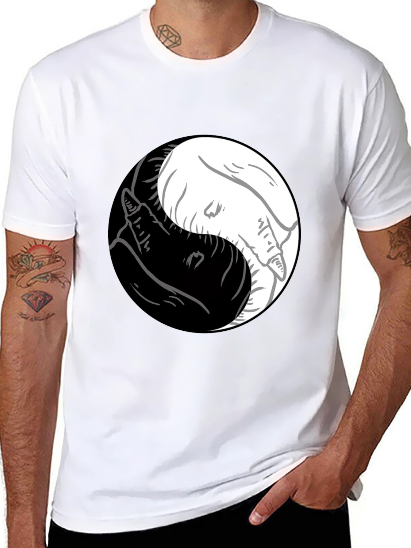 Yin Yang Wolves Graphic Tee - Mens Black T-Shirt