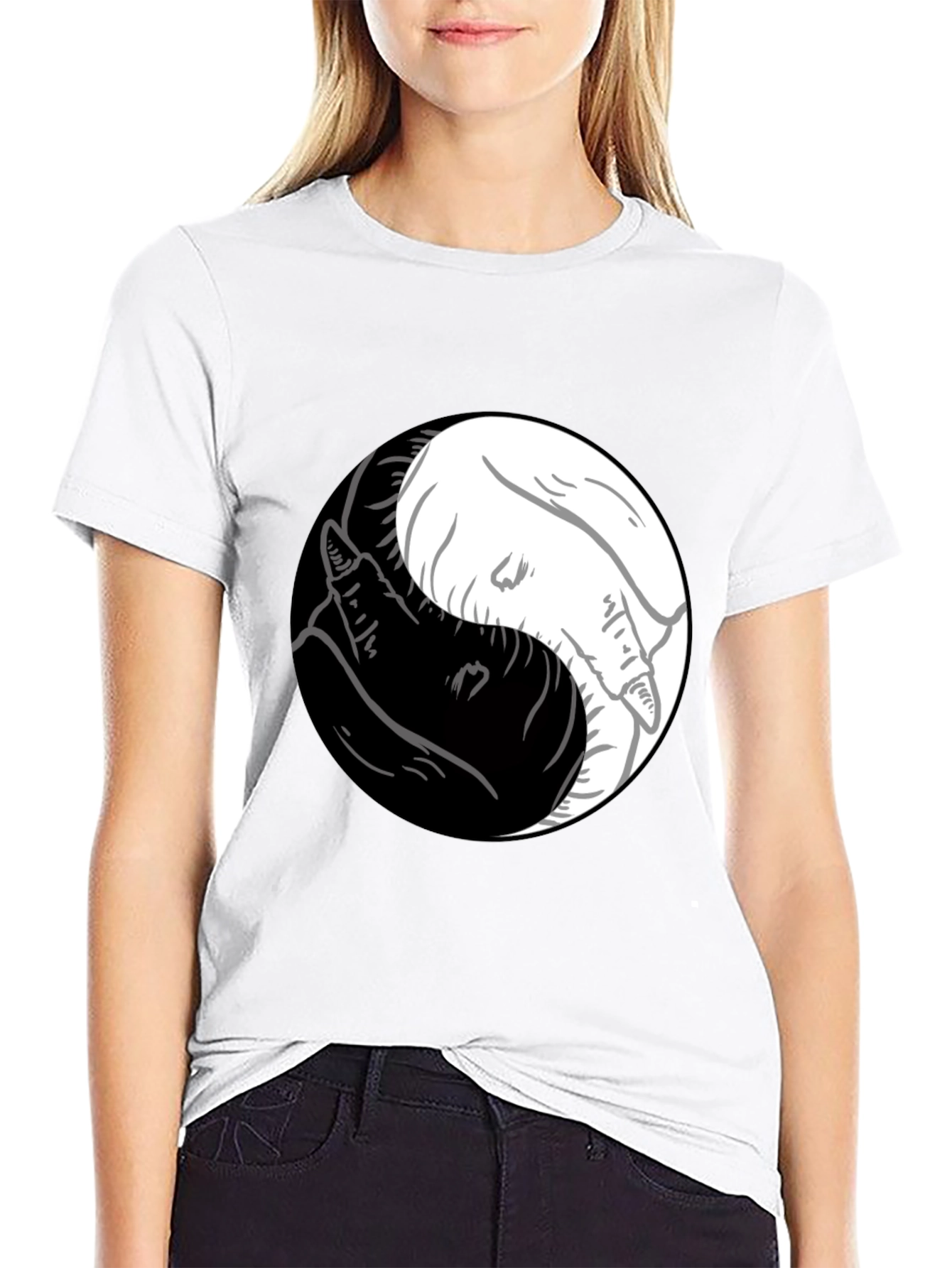 Yin Yang Wolves Graphic Tee - Mens Black T-Shirt