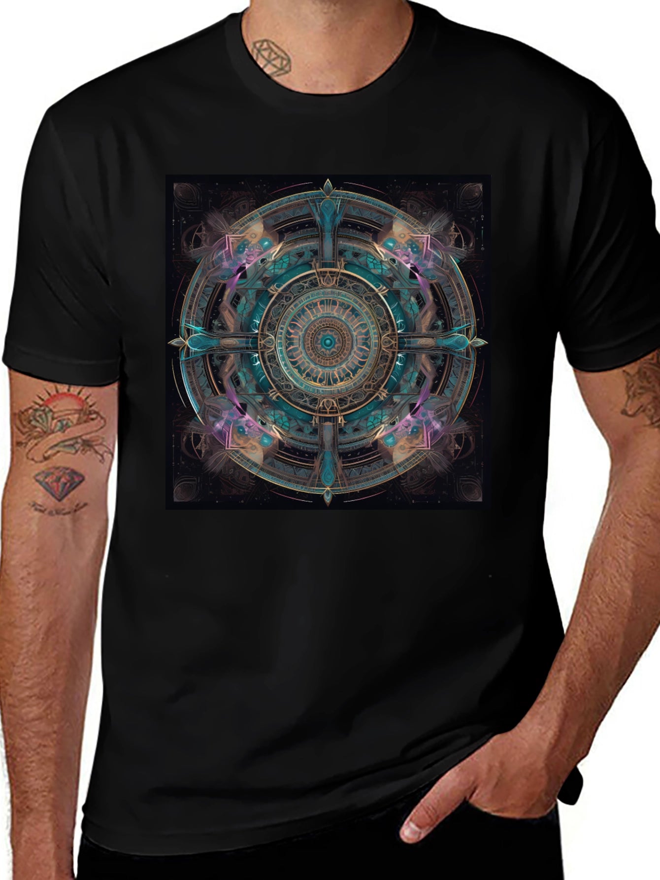 Mystic Mandala Graphic Tee - Black Cotton Comfort