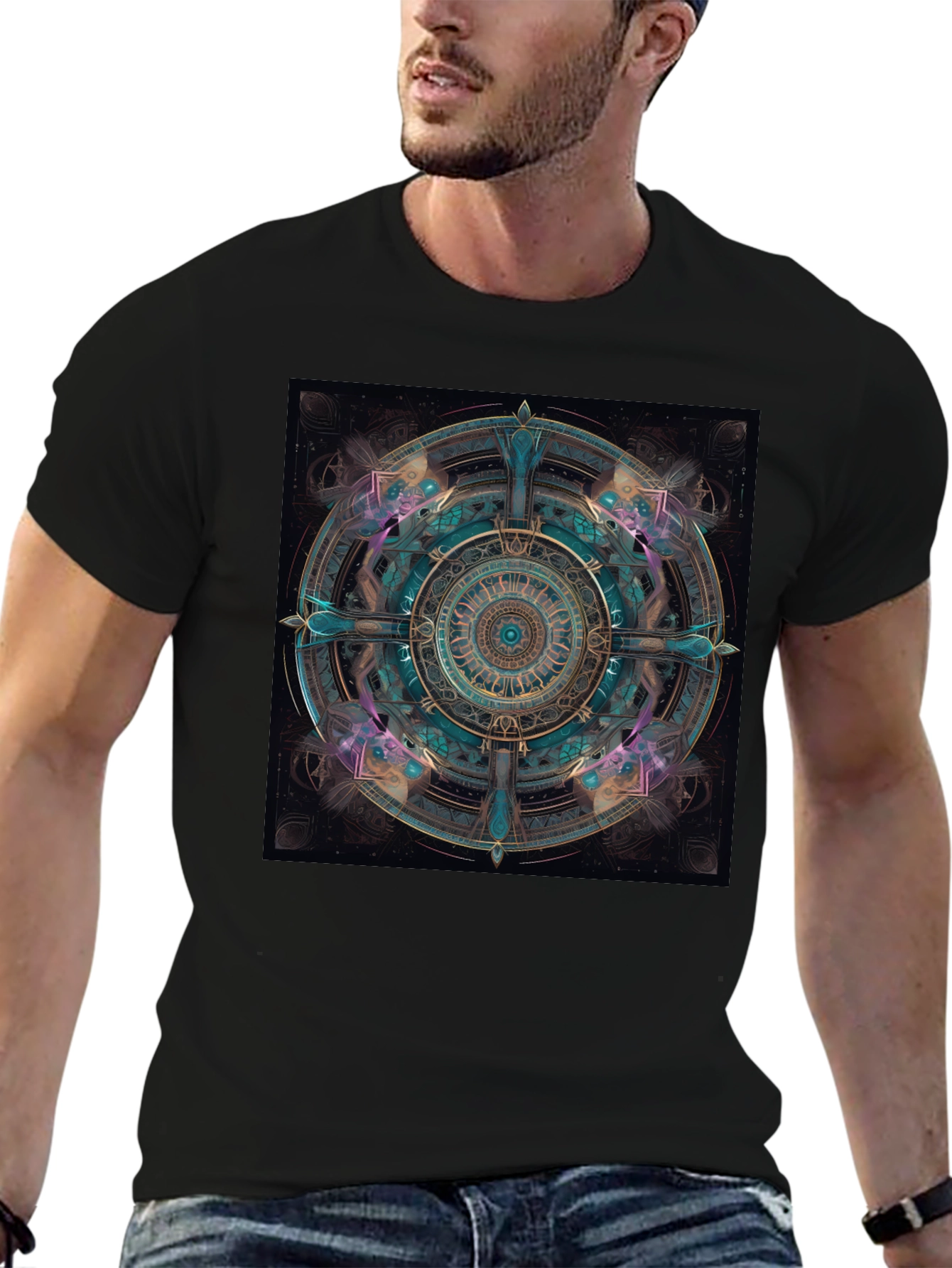 Mystic Mandala Graphic Tee - Black Cotton Comfort