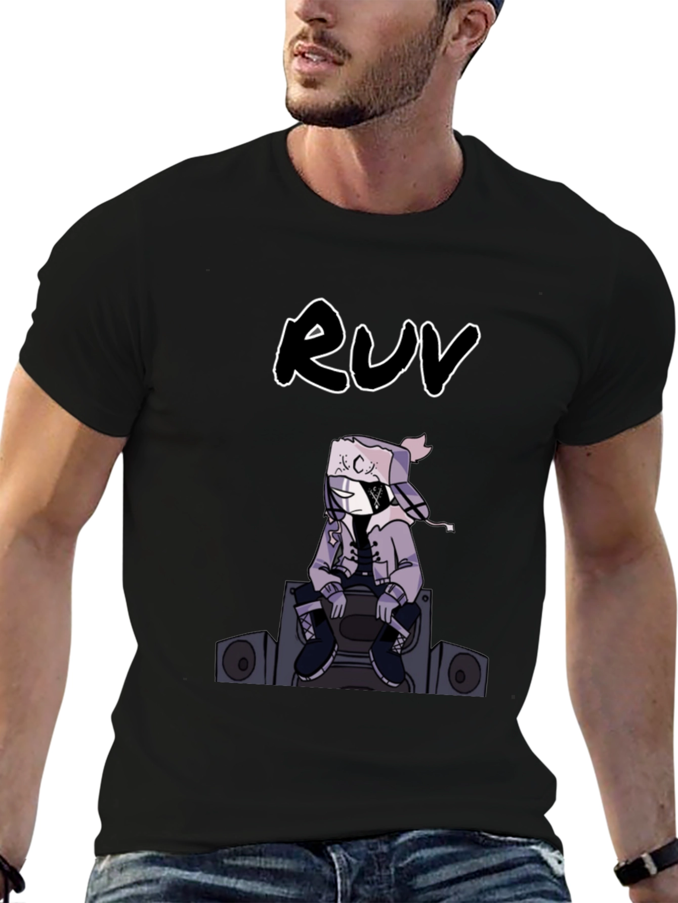 RUV Graphic Print Black T-Shirt