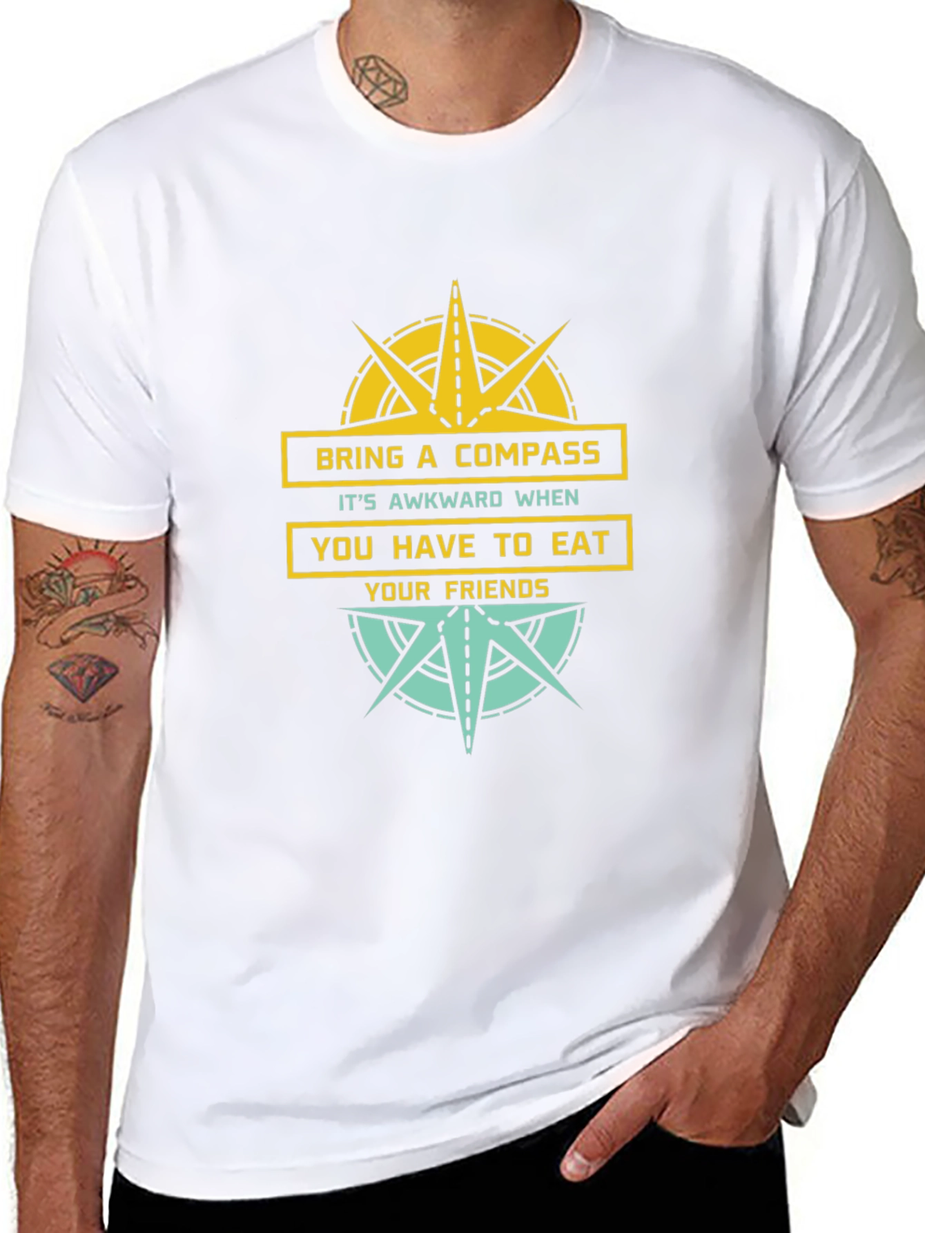Bring A Compass Eat Friends Funny Graphic Tee