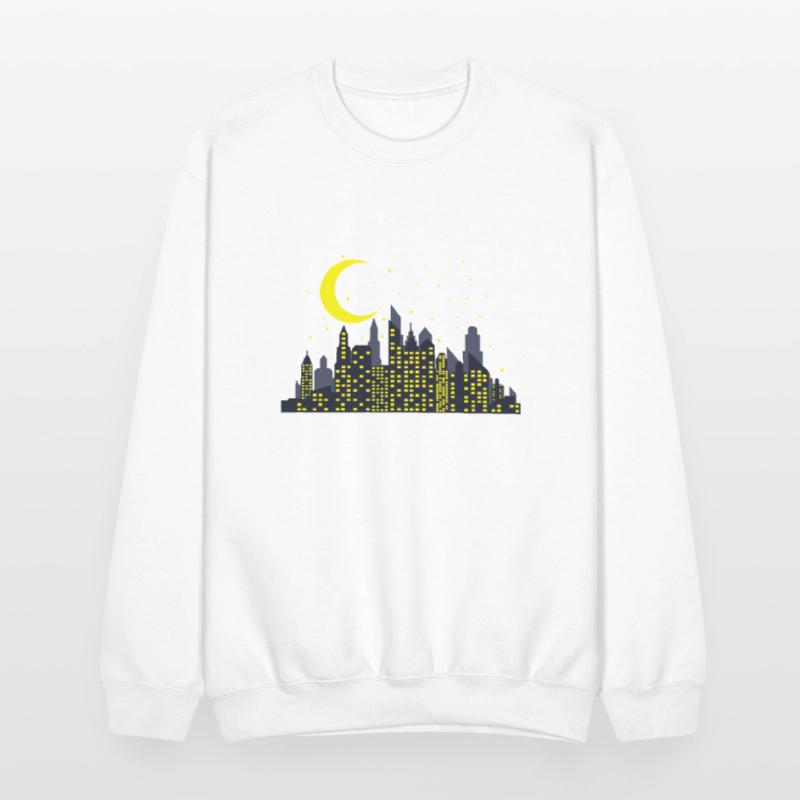 Night Skyline with half Moon Building City