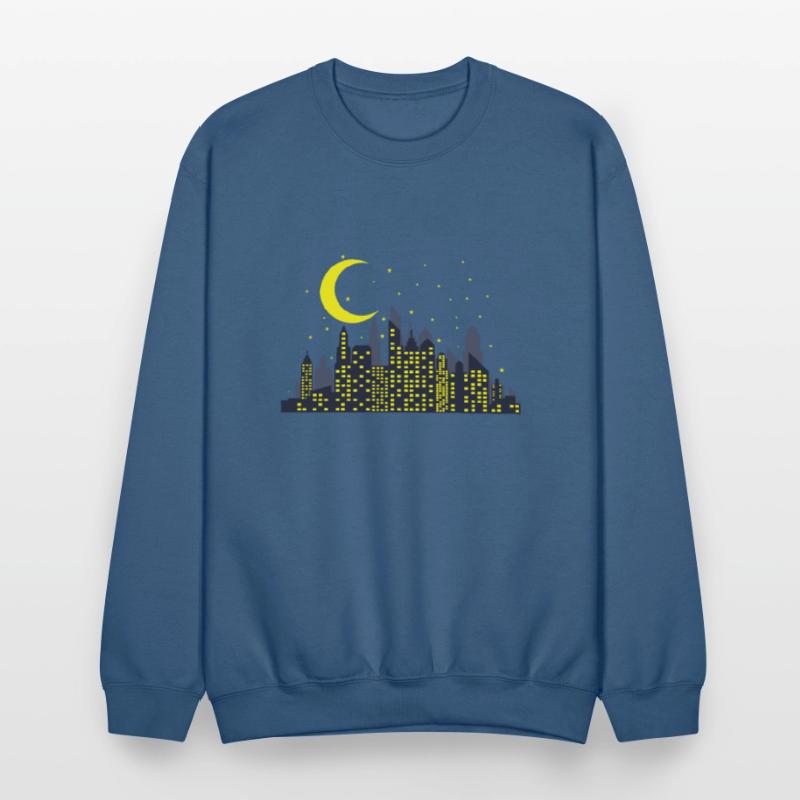 Night Skyline with half Moon Building City