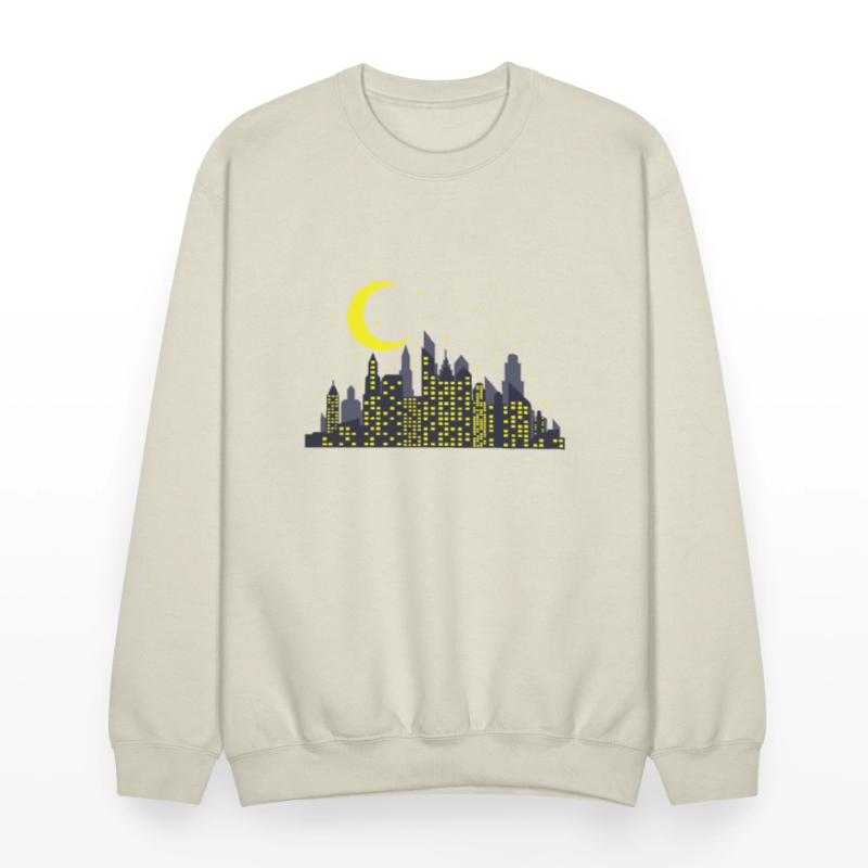 Night Skyline with half Moon Building City