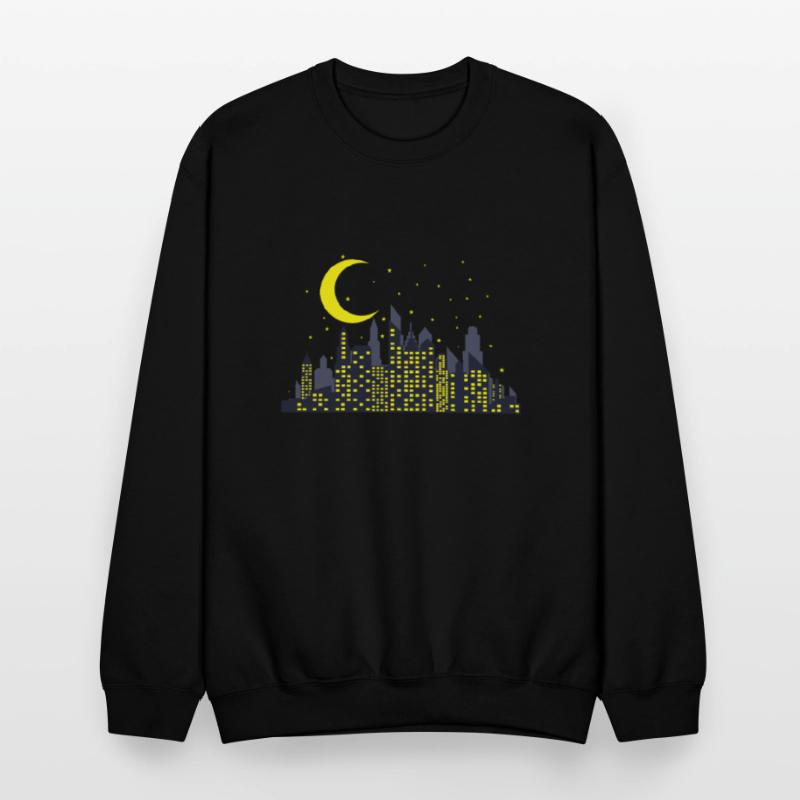 Night Skyline with half Moon Building City