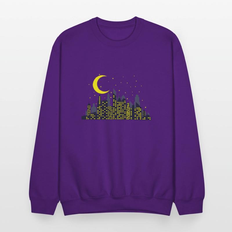 Night Skyline with half Moon Building City