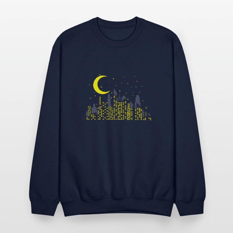 Night Skyline with half Moon Building City