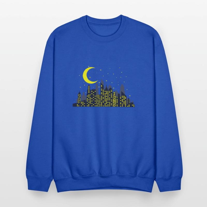 Night Skyline with half Moon Building City