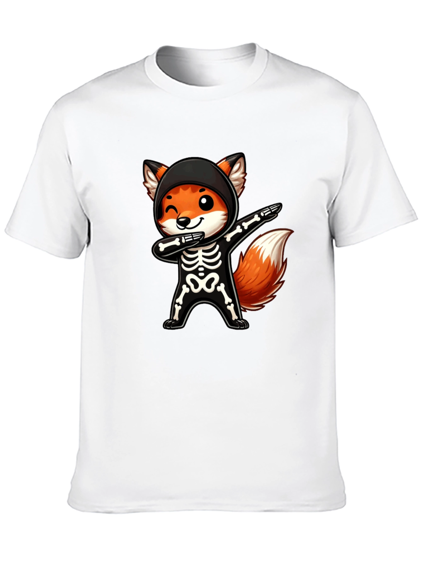 Halloween Fox Skeleton Dabbing Black T-Shirt