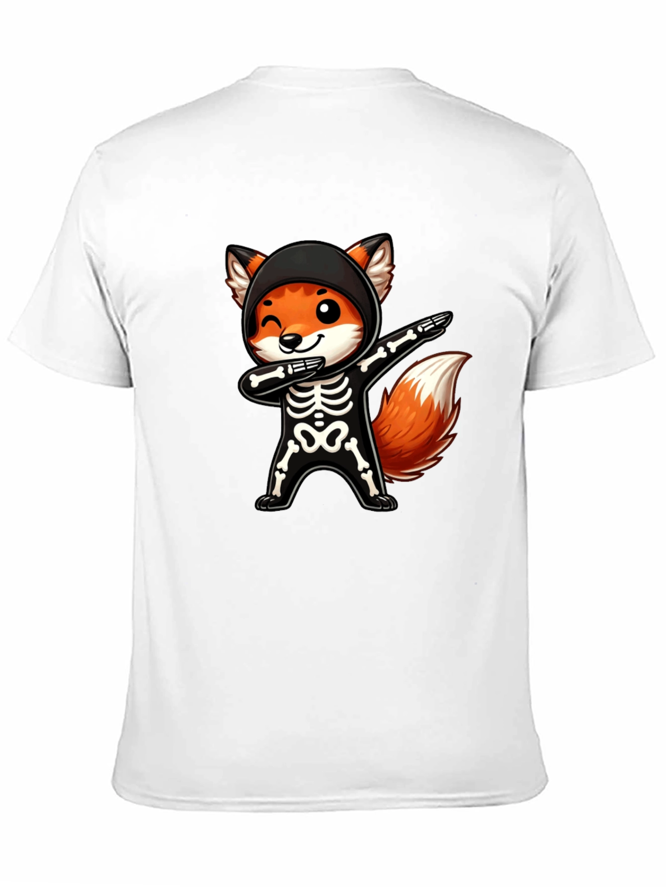 Halloween Fox Skeleton Dabbing Black T-Shirt