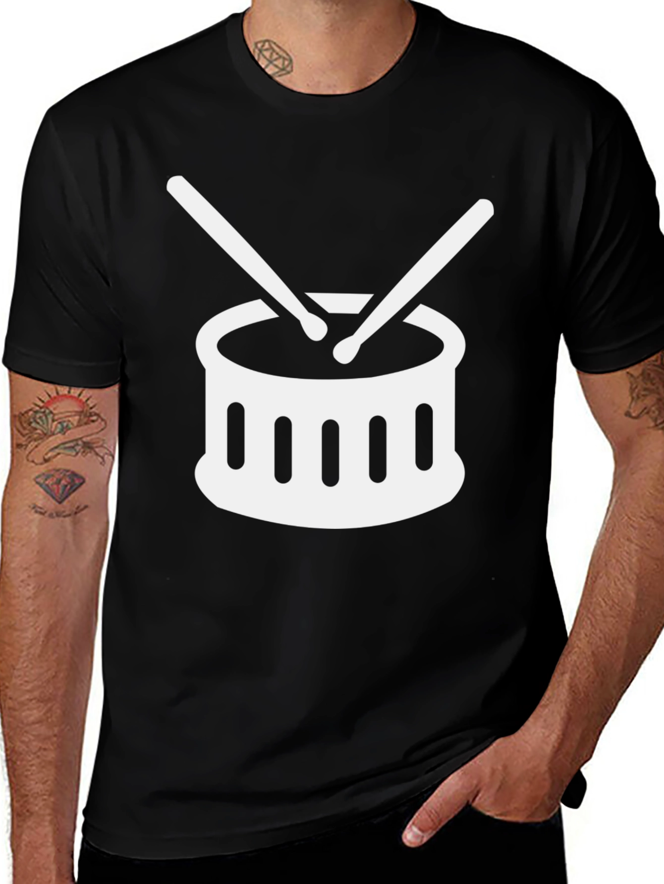 Drum & Sticks Graphic Tee - Black Casual T-Shirt