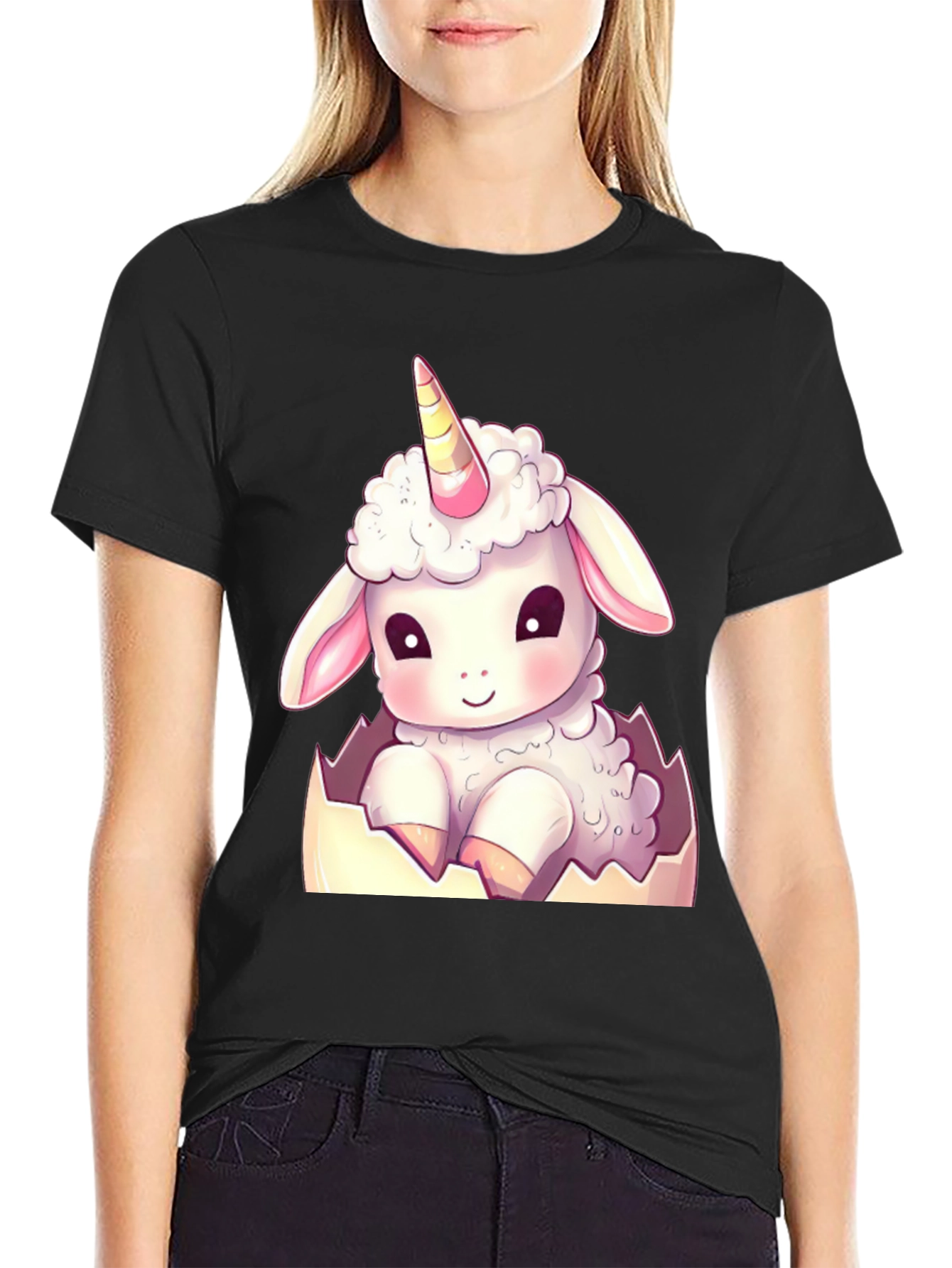 Cute Unicorn Sheep in Eggshell T-Shirt