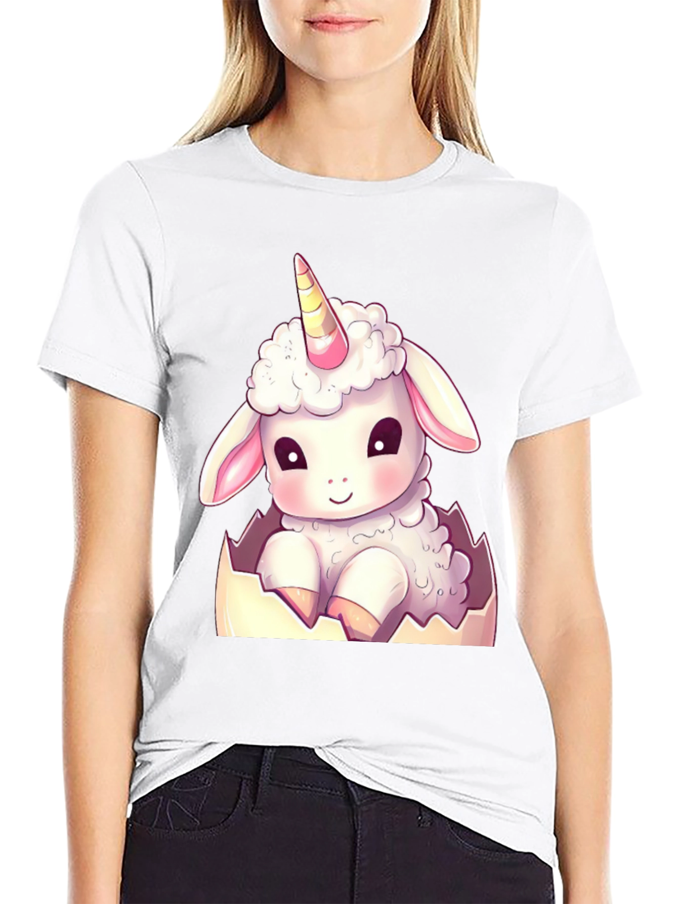 Cute Unicorn Sheep in Eggshell T-Shirt