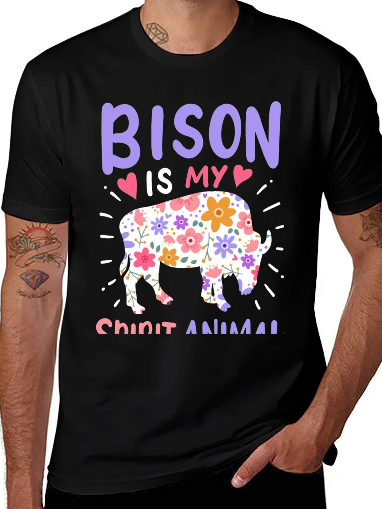Bison Spirit Animal Graphic Tee - Black