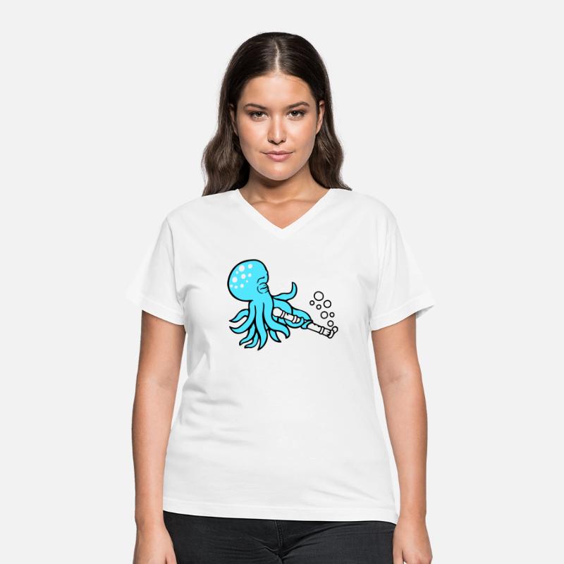 Octopus flute playing music bubbles under water