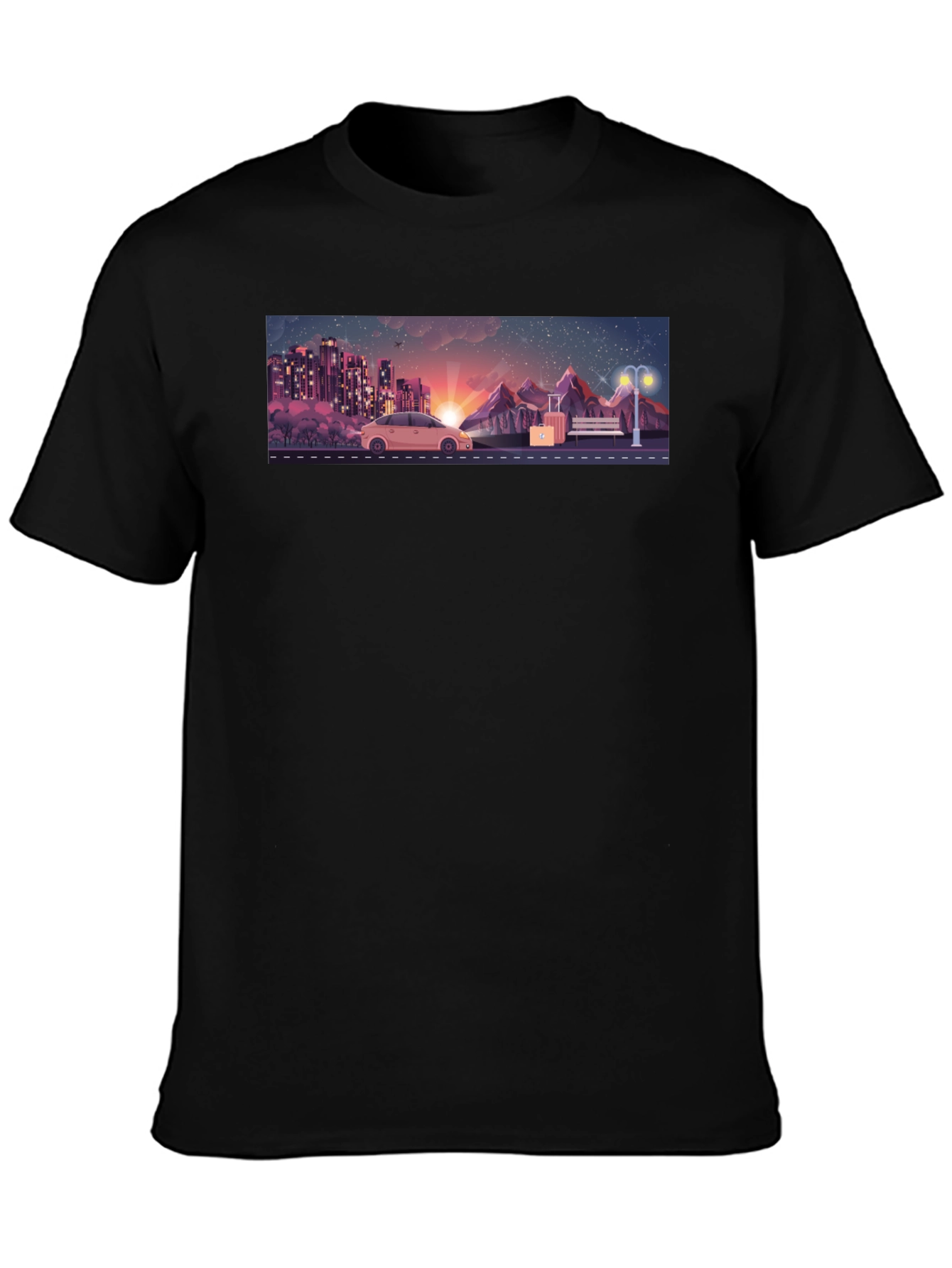 Sunset Road Trip Graphic Tee - Black
