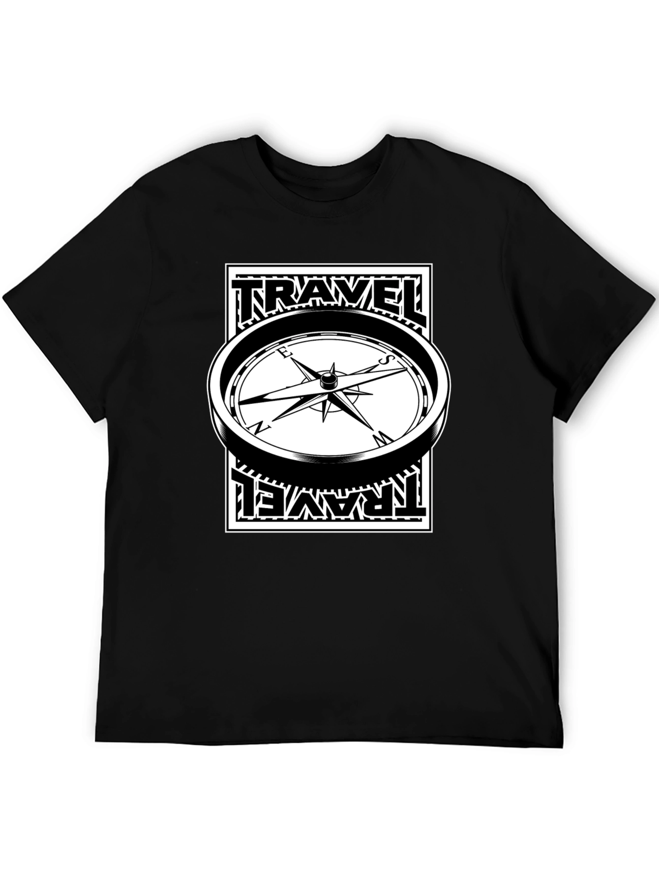 Travel Compass Graphic Tee - Black Cotton T-Shirt