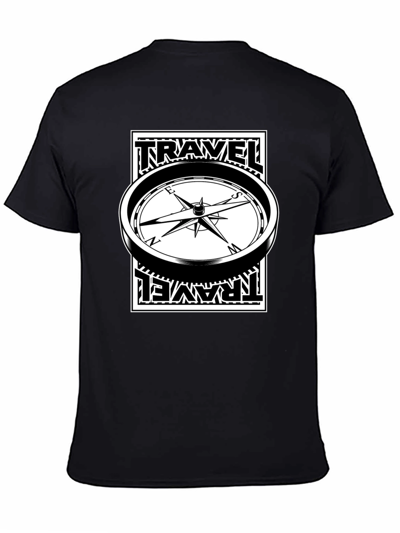 Travel Compass Graphic Tee - Black Cotton T-Shirt