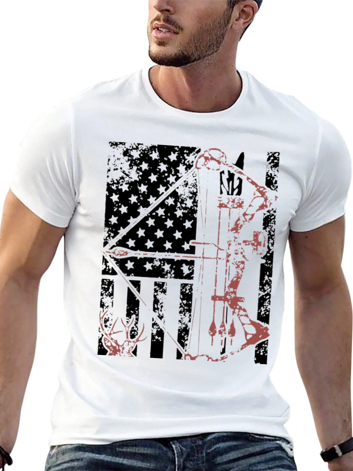Hunting Bow & Arrow USA Flag Graphic Tee