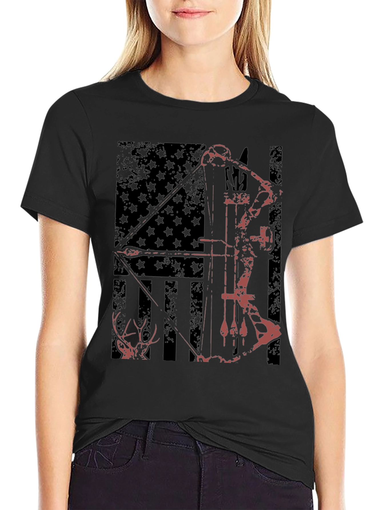 Hunting Bow & Arrow USA Flag Graphic Tee