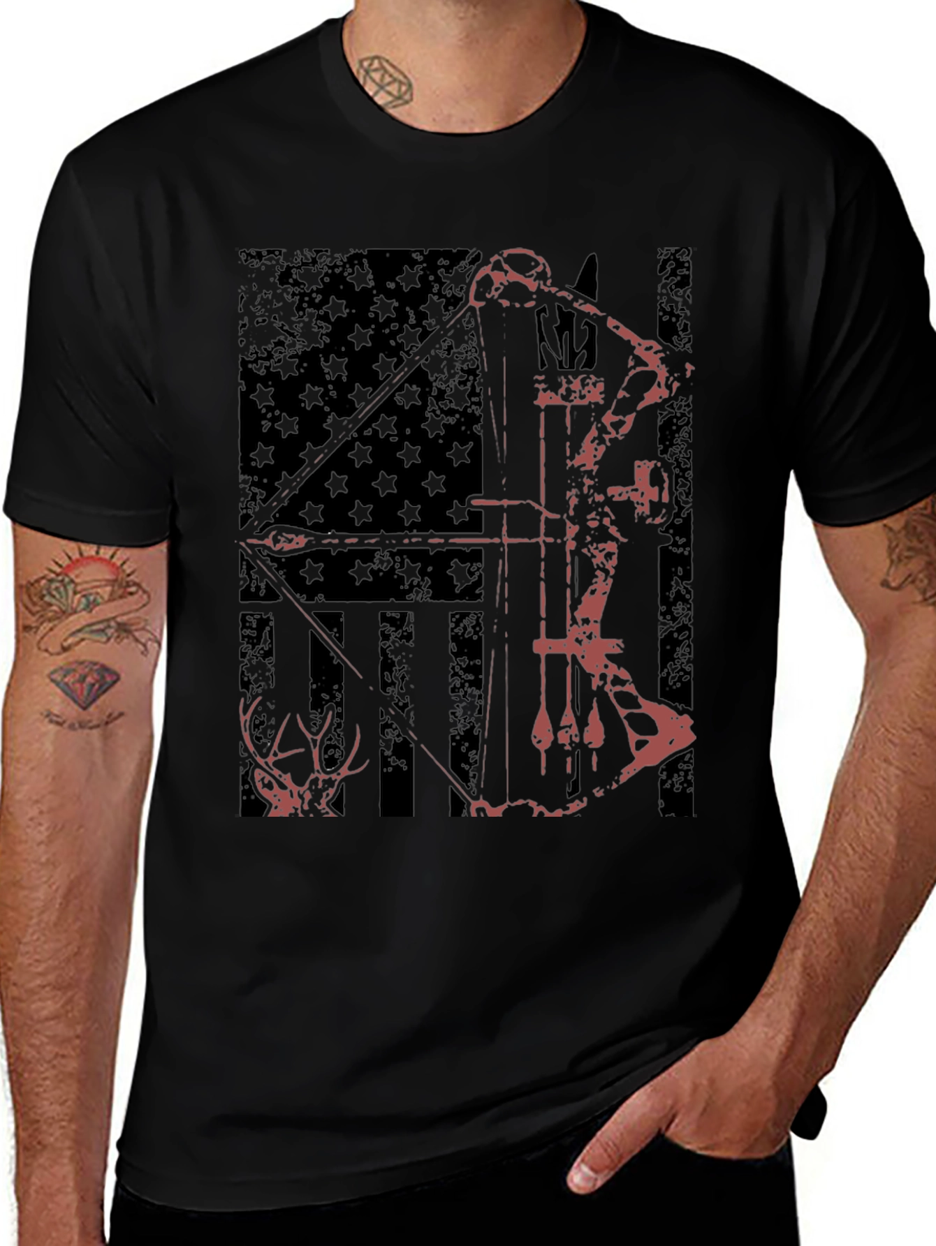 Hunting Bow & Arrow USA Flag Graphic Tee