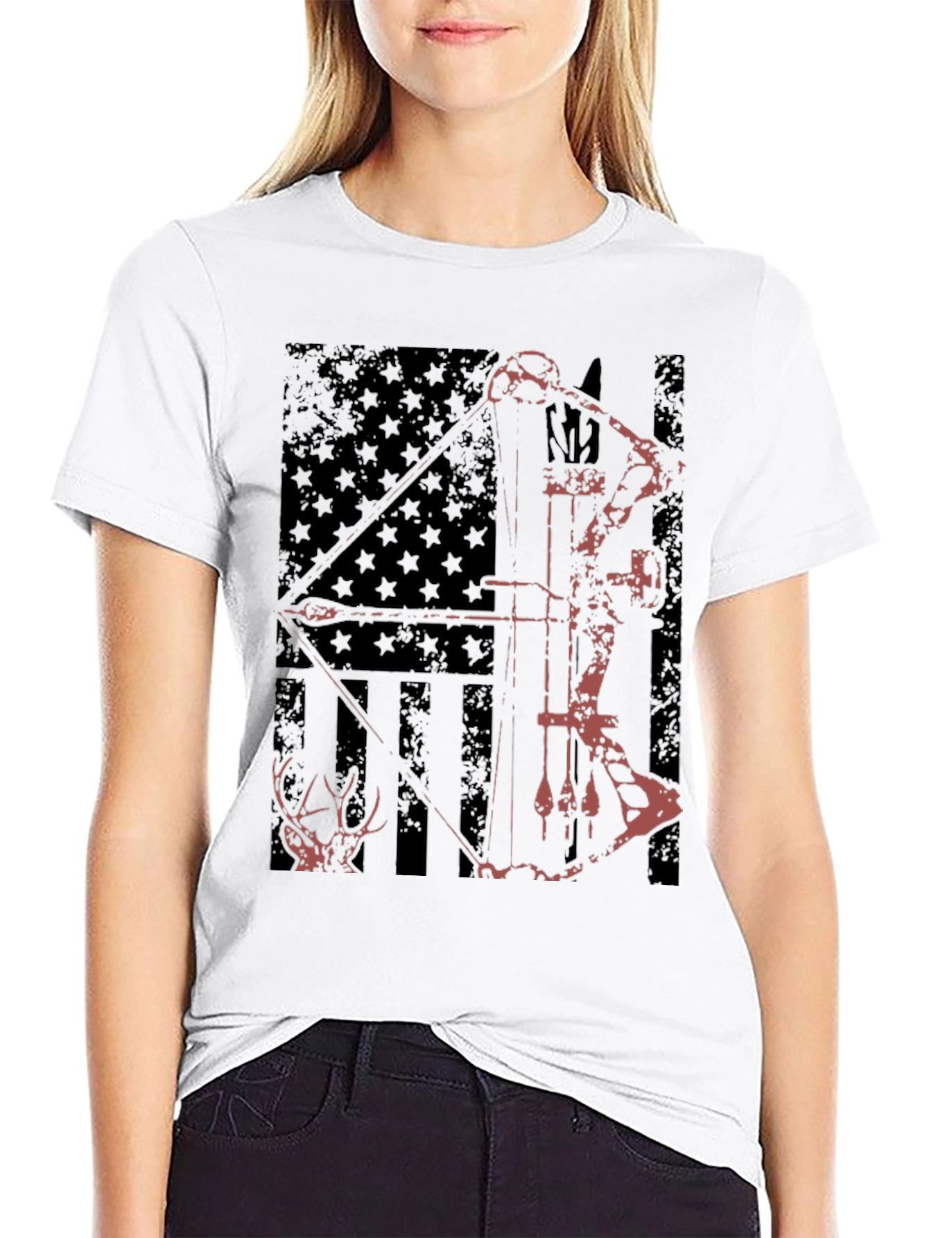 Hunting Bow & Arrow USA Flag Graphic Tee
