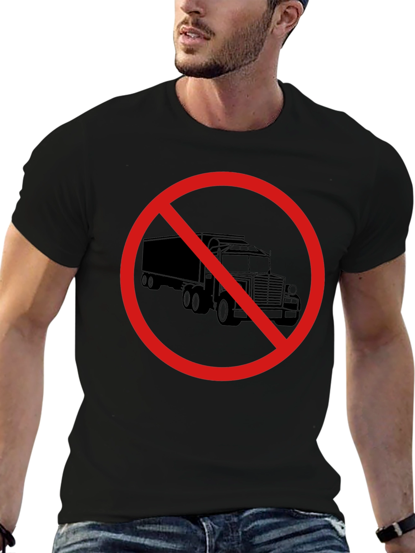 No Trucks Allowed Graphic Tee - Black Cotton T-Shirt