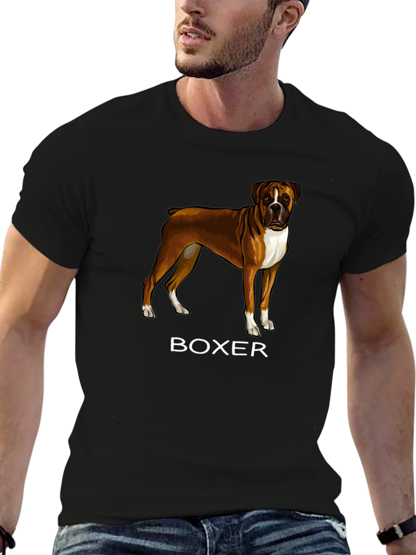 Boxer Dog Graphic T-Shirt - Mens Black Tee