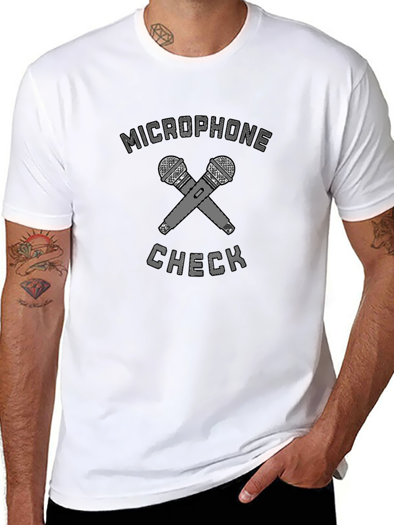 Microphone Check Graphic Tee - Black Cotton T-Shirt