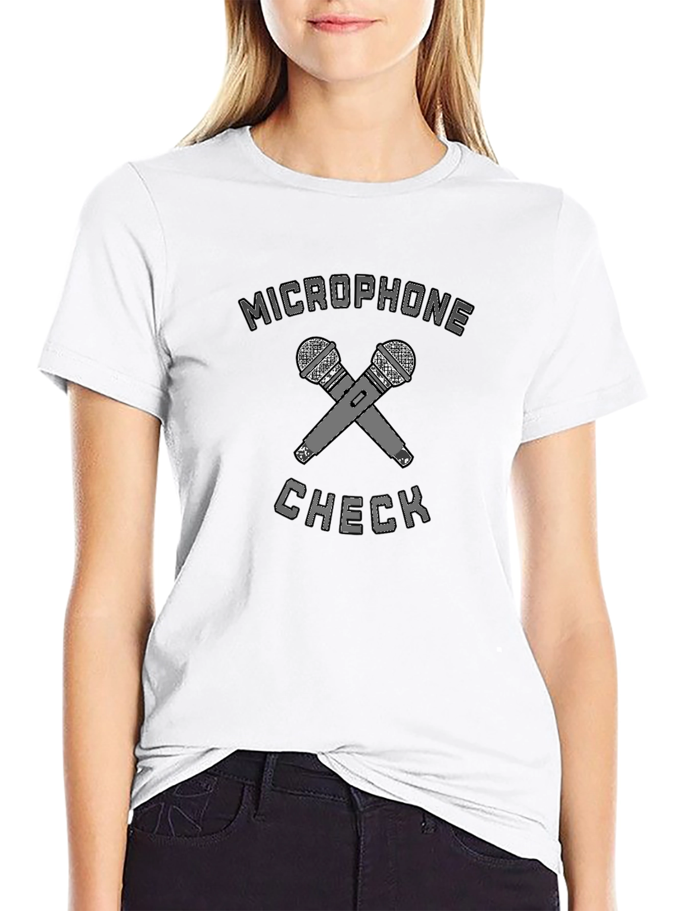 Microphone Check Graphic Tee - Black Cotton T-Shirt