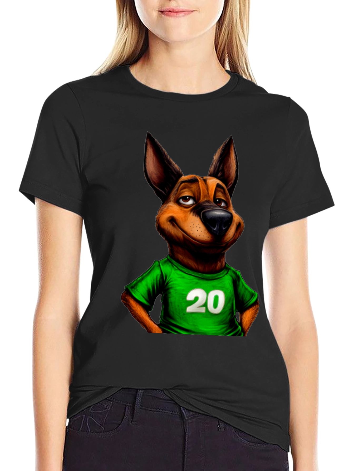 Cartoon Dog Graphic Tee - Black Cotton T-Shirt