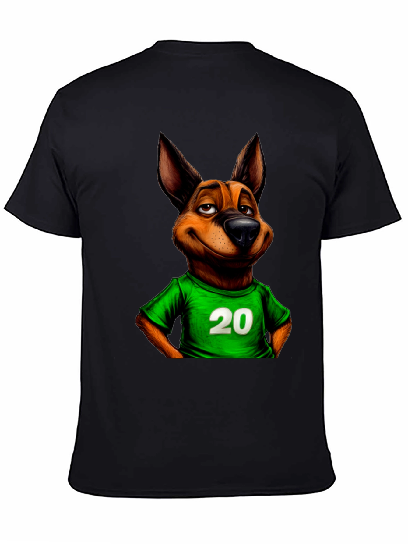 Cartoon Dog Graphic Tee - Black Cotton T-Shirt