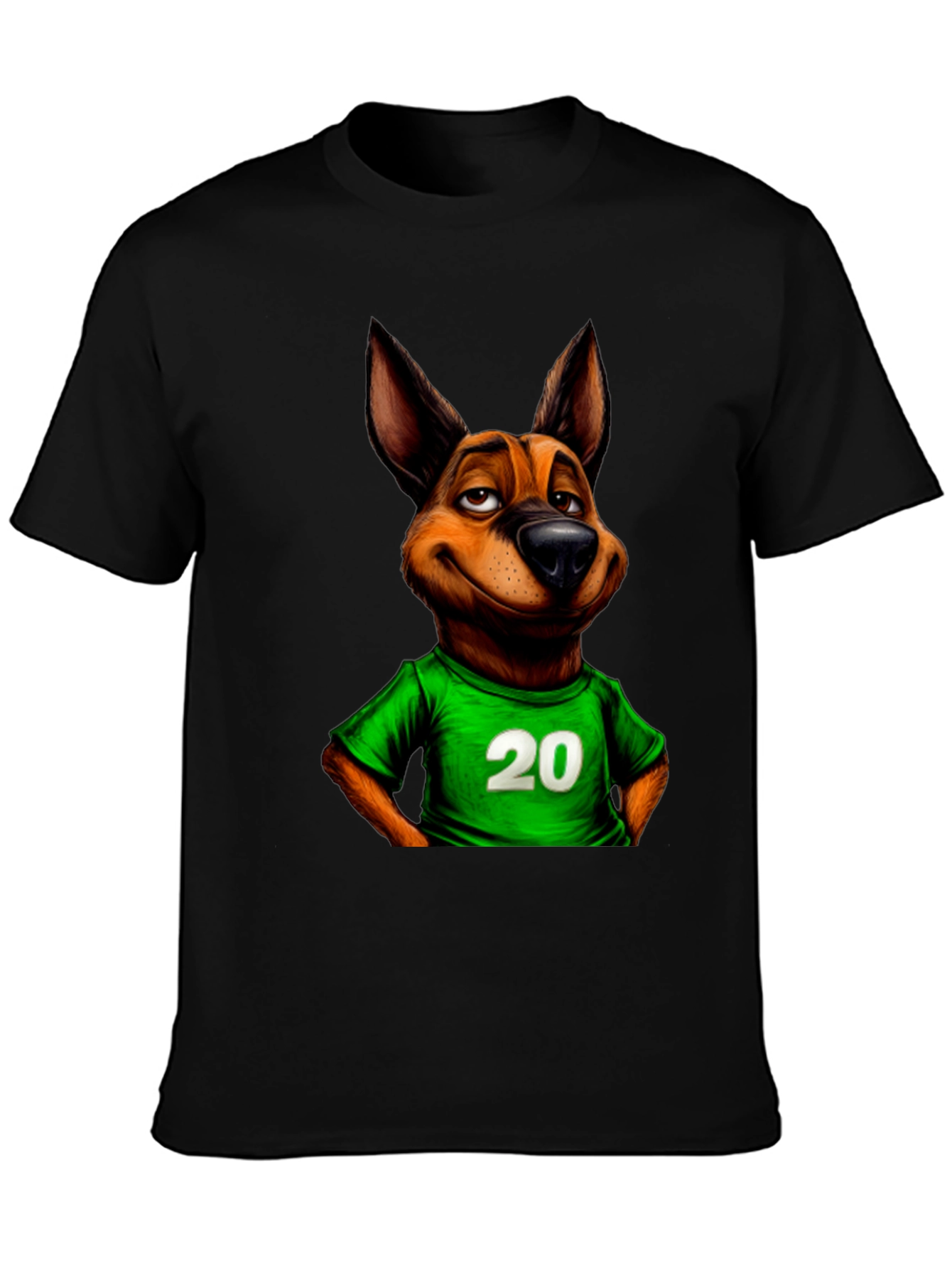 Cartoon Dog Graphic Tee - Black Cotton T-Shirt