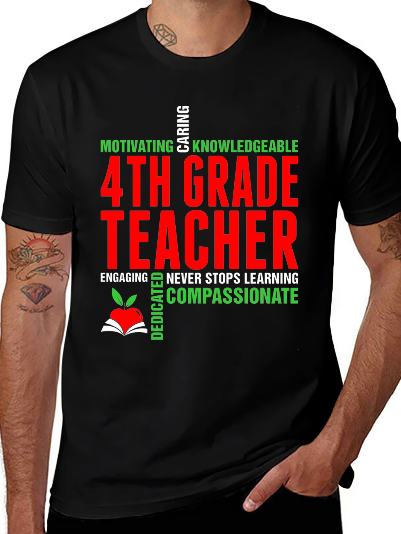 4th Grade Teacher T-Shirt - Motivating Caring Knowledgeable