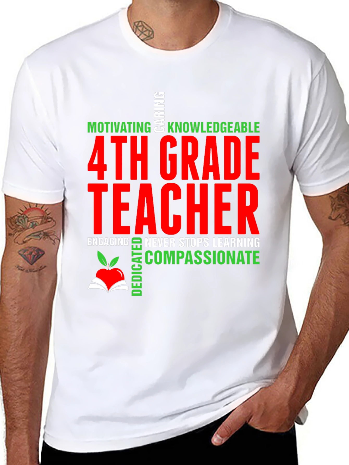 4th Grade Teacher T-Shirt - Motivating Caring Knowledgeable
