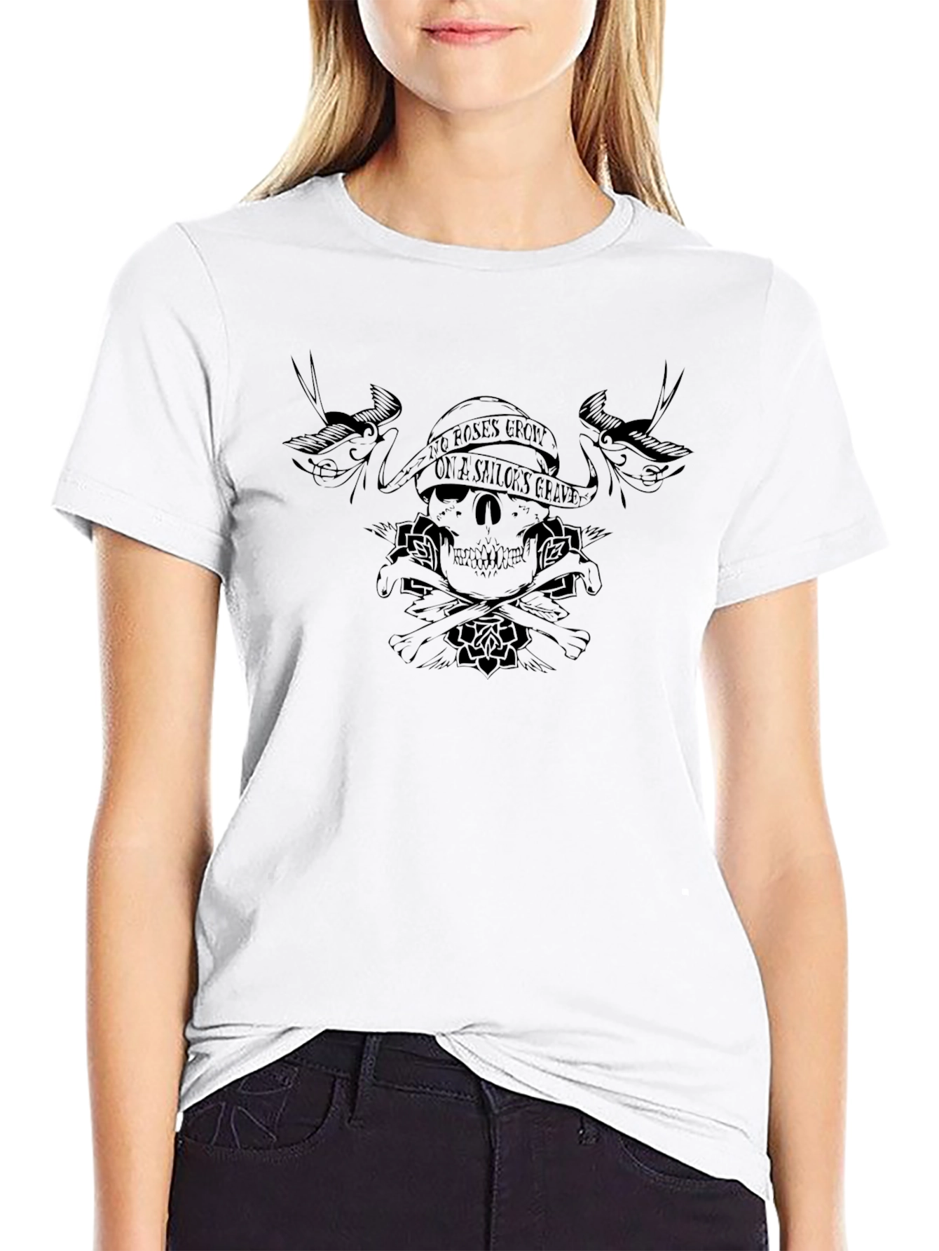 Edgy Skull & Roses Graphic Tee