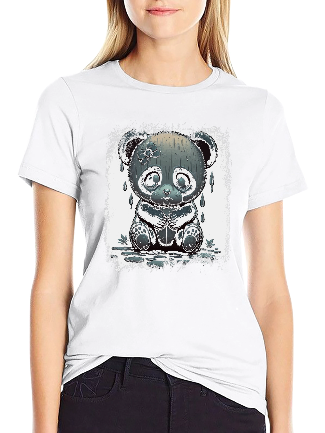 Sad Panda Graphic Tee - Black Cotton Blend