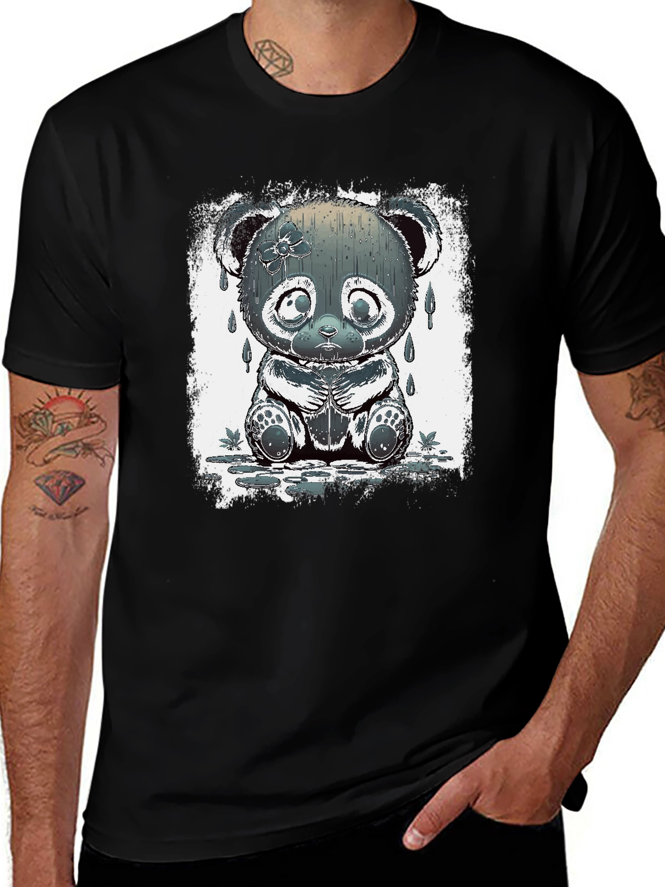 Sad Panda Graphic Tee - Black Cotton Blend