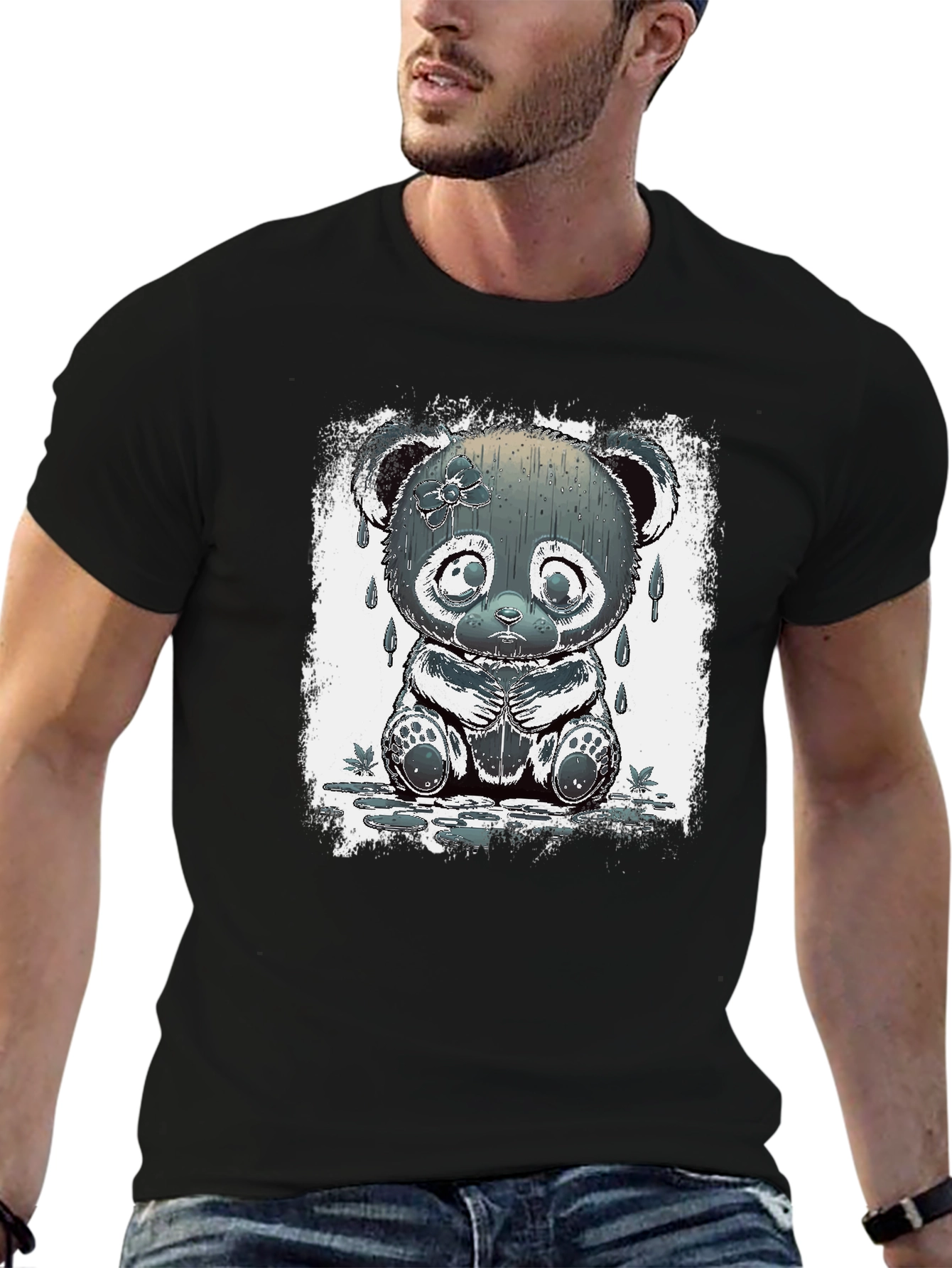 Sad Panda Graphic Tee - Black Cotton Blend