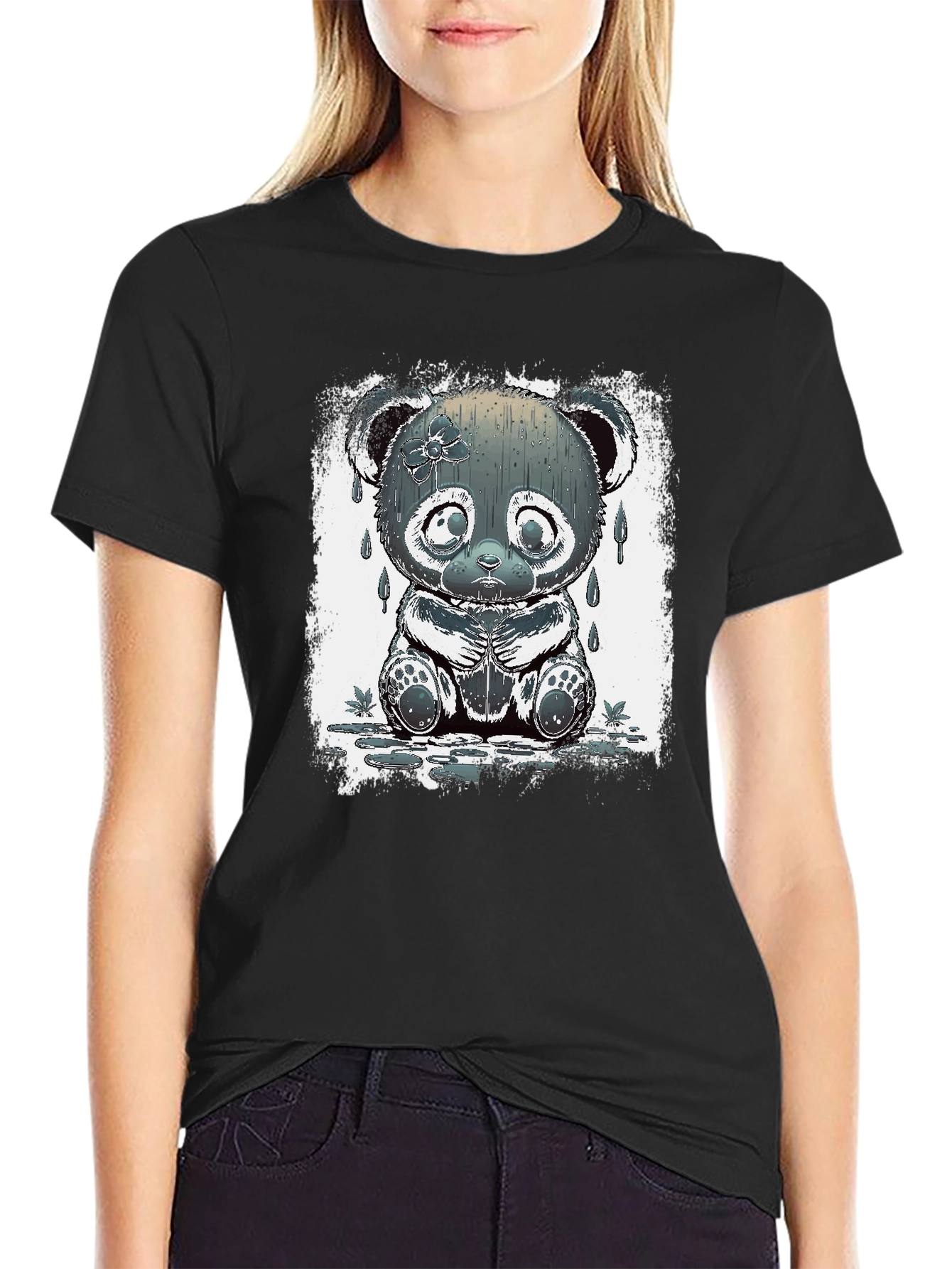 Sad Panda Graphic Tee - Black Cotton Blend