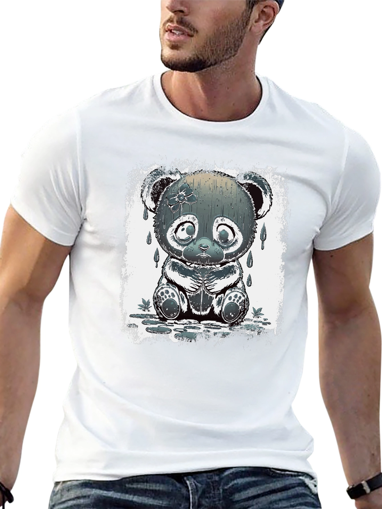 Sad Panda Graphic Tee - Black Cotton Blend