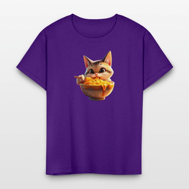Playful Cat Eating Noodles Design
