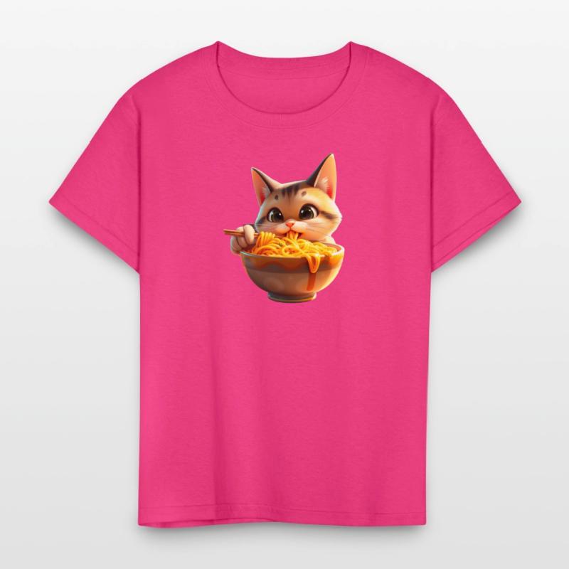 Playful Cat Eating Noodles Design