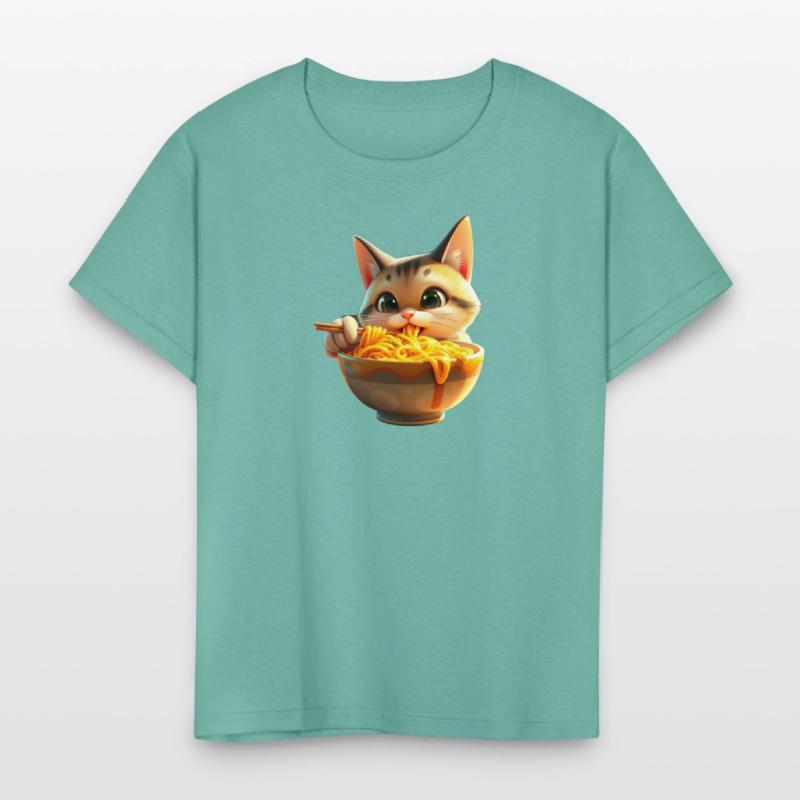 Playful Cat Eating Noodles Design