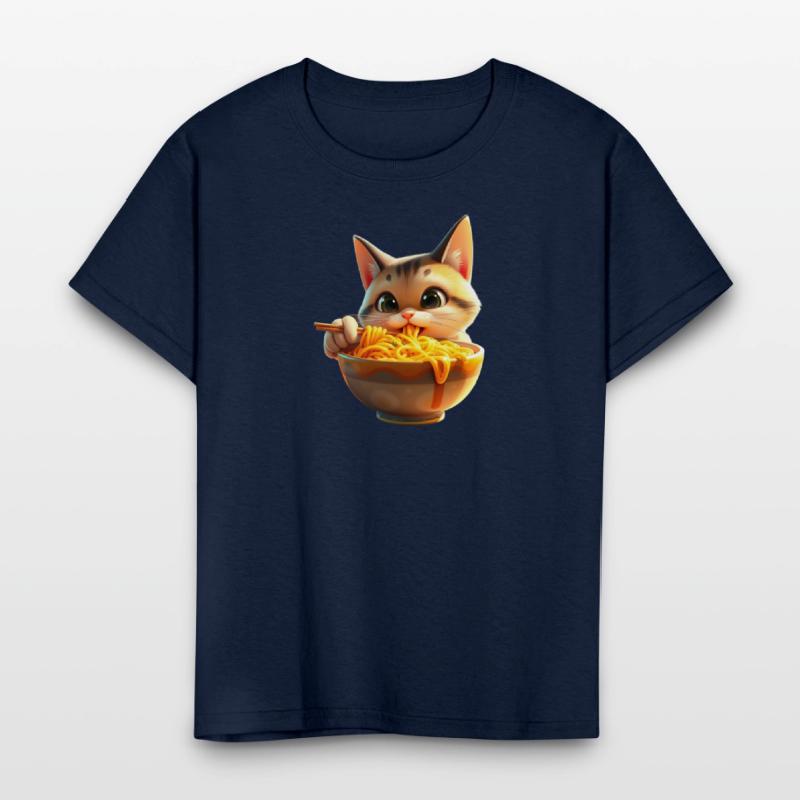 Playful Cat Eating Noodles Design