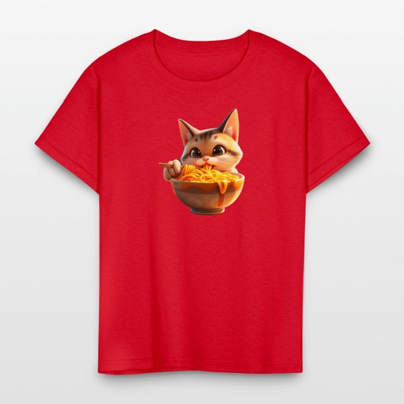 Playful Cat Eating Noodles Design